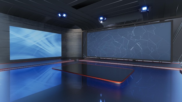 News Studio, toile de fond pour les émissions de télévision .TV sur le mur.3D Virtual News Studio Background, illustration 3d