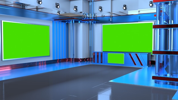 News Studio, toile de fond pour les émissions de télévision .TV sur le mur.3D Virtual News Studio Background, illustration 3d