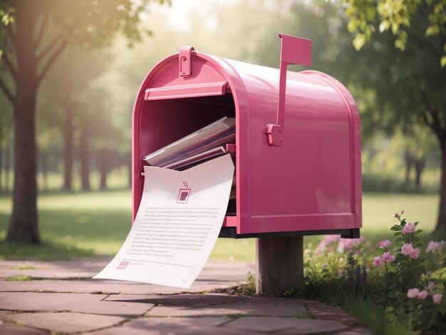 Newsletter Concept Boîte aux lettres rose avec une lettre d'inspiration