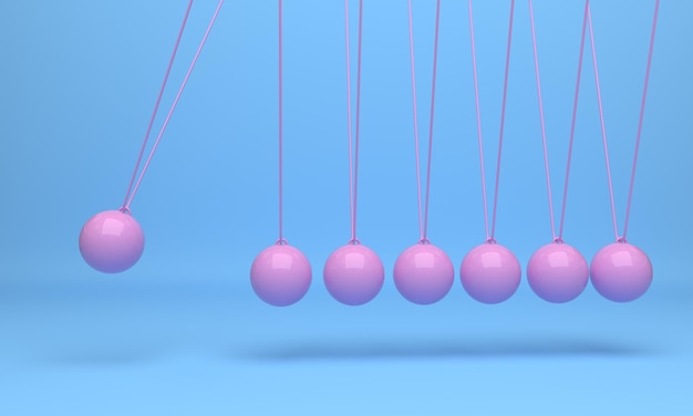 Newton ball balance ball design toyillustration balle bleue fond rose élan de balançoire