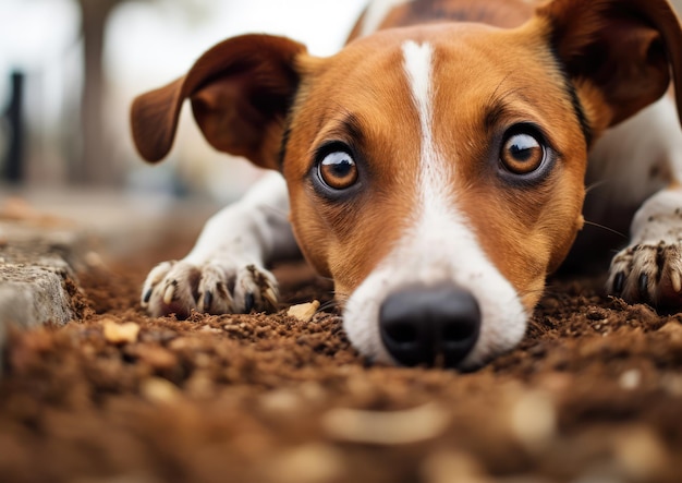 Le nez d'un Fox Terrier reniflant le sol suite à une odeur intrigante