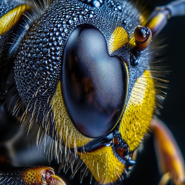 Photo le nid d'abeille et l'abeille avec des formes hexagonales jaunes dans des formes réalistes