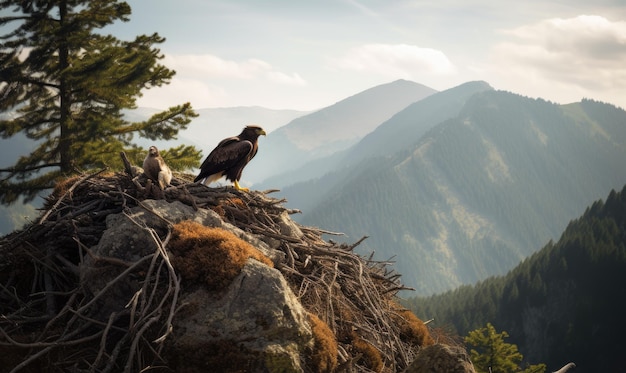 Le nid d'aigle a été construit au sommet d'une montagne imposante Création à l'aide d'outils d'IA génératifs