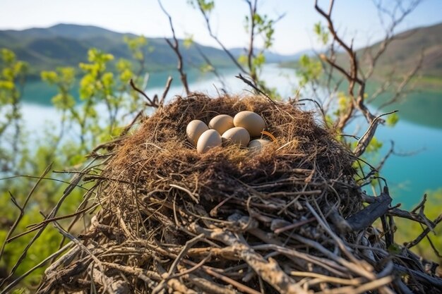 Photo le nid d'aigle avec des œufs