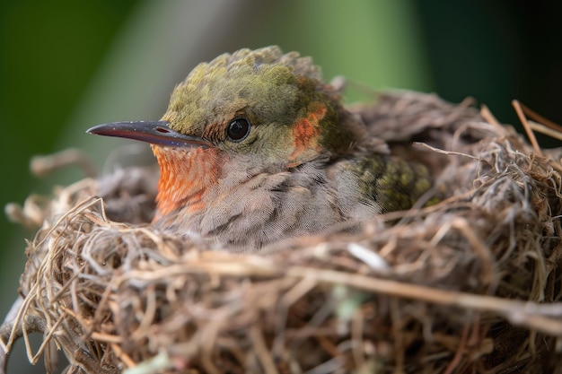 Nid de colibri avec un petit oiseau endormi son bec au repos créé avec une IA générative