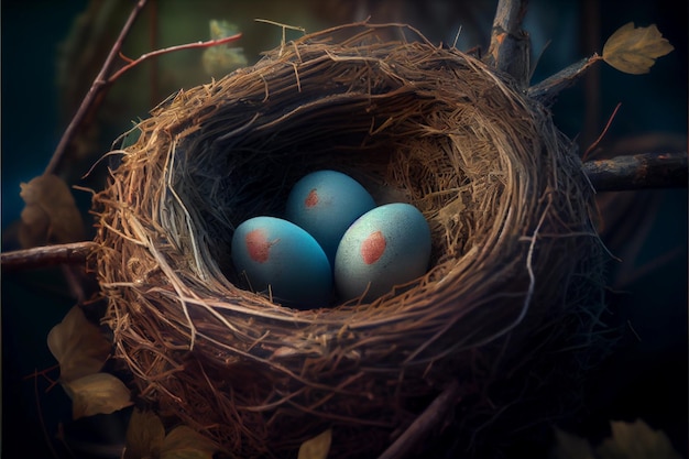 Le nid d'oiseau avec des oeufs sur un arbre attend la progéniture