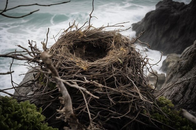 Un nid d'oiseau sur la plage dans l'océan pacifique.