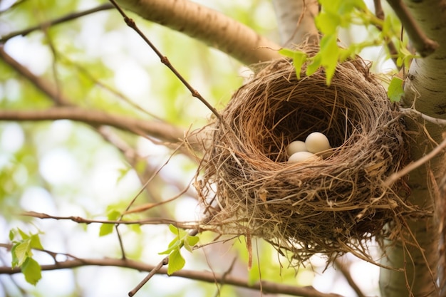 Photo un nid d'oiseau sauvage sur une branche d'arbre intacte