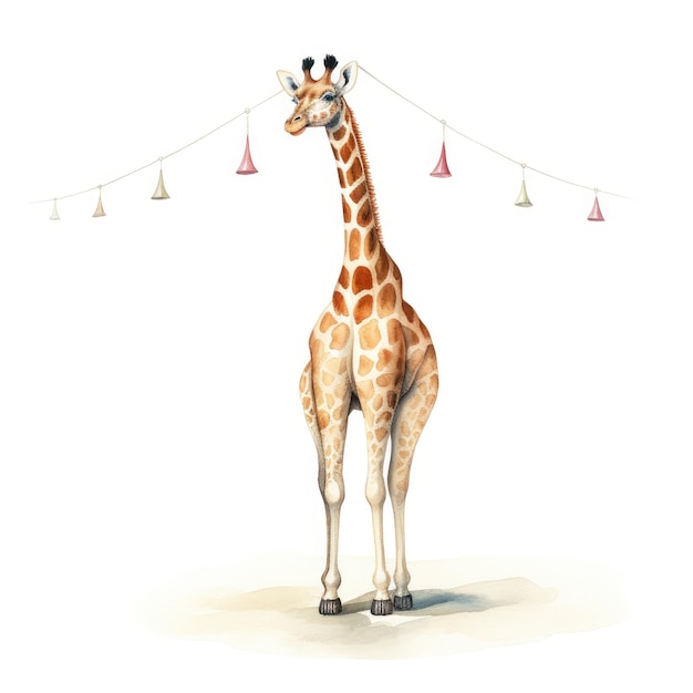 Niji Dreams Spectacle de cirque vintage fantaisiste par une girafe à l’aquarelle douce et minimaliste