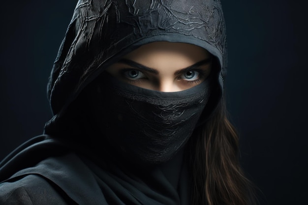 Ninja femelle avec épée sur fond gris