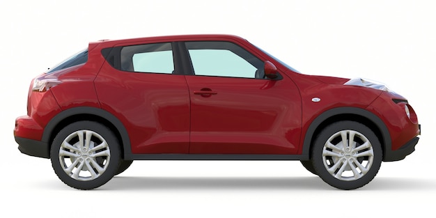 Le Nissan Juke rouge est un SUV multisegment sous-compact. rendu 3D.