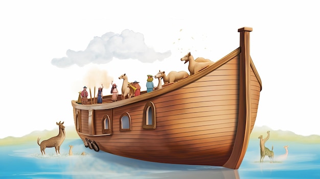 Noah ark boat illustration only boat one side view Generative ai