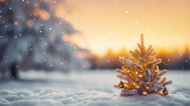 Noël arrière-plan flou défocalisé avec des branches couvertes de neige