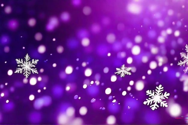 Noël à l'arrière-plan flou de flocons de neige complexes défoulés grands et petits tombant dans les couleurs violettes