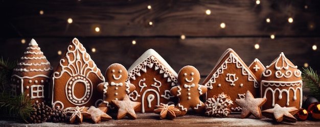 Noël biscuits au pain d'épice faits maison sur le bois Noël arrière-plan Copier l'espace génératif ai