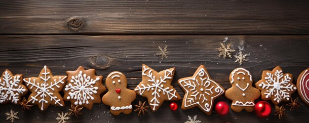 Noël biscuits au pain d'épice faits maison sur le bois Noël arrière-plan Copier l'espace génératif ai