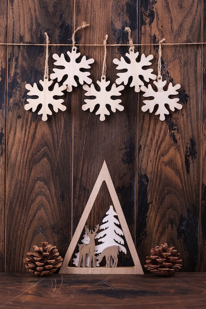 Noël en bois et décoration pour carte de voeux