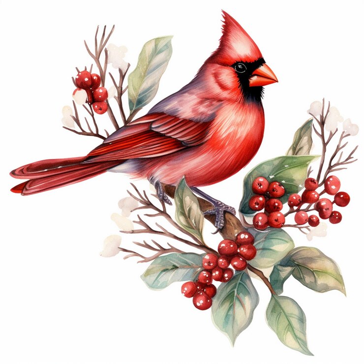 Noël Cardinal Aquarelle Clipart
