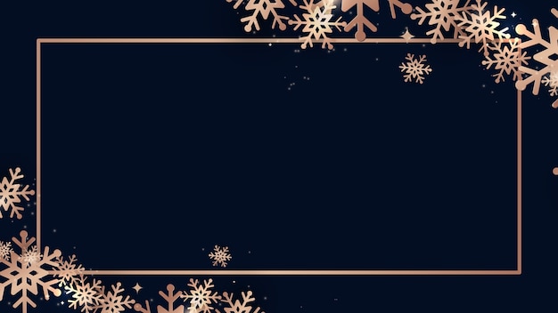 Noël élégant Et Flocons De Neige Or Brillant Avec Bannière De Cadre Rectangle. Illustration Vectorielle