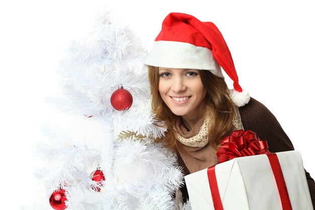 Noël - Femme En Bonnet De Noel Avec Coffrets Cadeaux