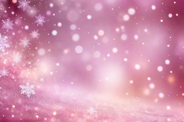 Noël fond flou complexe défocalisé chute des flocons de neige dans les couleurs roses effet bokeh