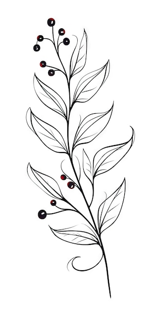 Noël Holly Berry Doodle Art minimaliste en noir et blanc