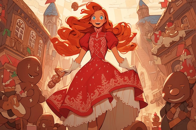 Noël mignon dans une robe rouge amour de dessin animé capricieux