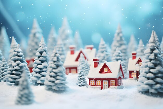 Noël miniature hiver maisons mignons fond de neige bleue