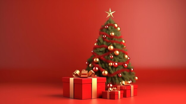 Noël minimaliste arrière-plan réaliste orange avec des cadeaux et des ornements Generative Ai
