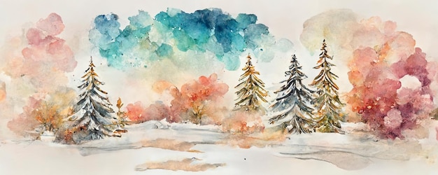 Noël paysage aquarelle peinture illustration fond de vacances pour l'invitation de carte de voeux