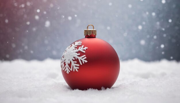 Noël rouge Boule de luxe dans la neige et l'atmosphère neigeuse abstraite