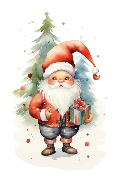 Noël santa pine tree aquarelle clipart isolé sur fond blanc avec Generative AI 1