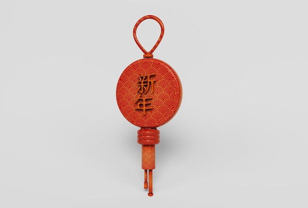 Noeud chinois rouge avec pompon illustration 3d ornement de décoration du nouvel an chinois