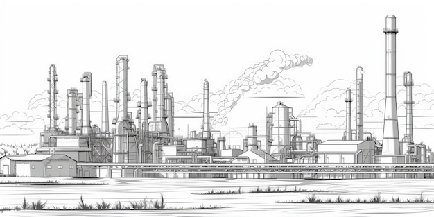En noir et blanc des silhouettes d'usines industrielles à l'arrière-plan Belle illustration