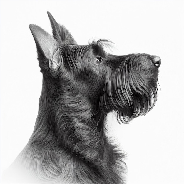 Noir mignon gentil chien race scotch terrier chien isolé sur blanc gros plan beau chien pelucheux animal de compagnie