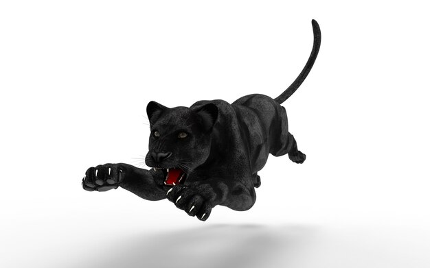 Noir panthère isoler sur fond blanc, tigre noir, illustration 3d, rendu 3d