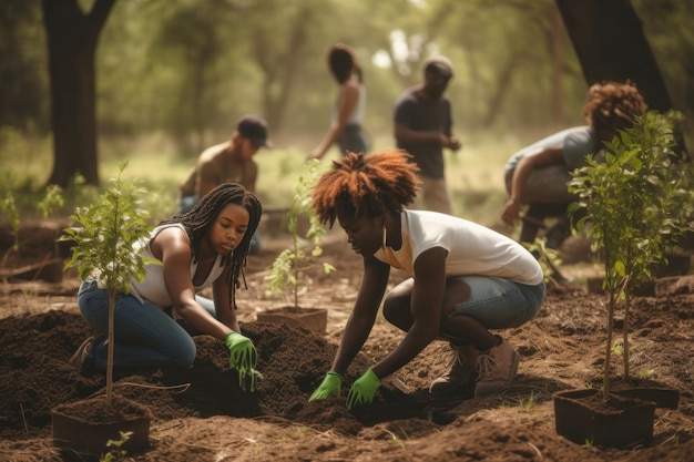 Photo des noirs plantant des arbres générés par l'ia