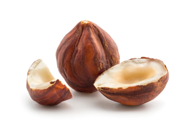 Noisettes isolées sur fond blanc