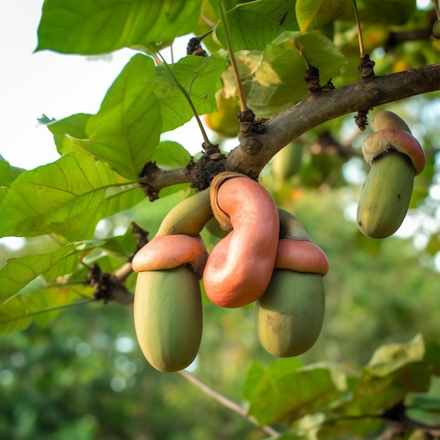 Les noix de cajou poussant sur un arbre