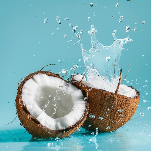 la noix de coco comme une métaphore isolée sur le bleu