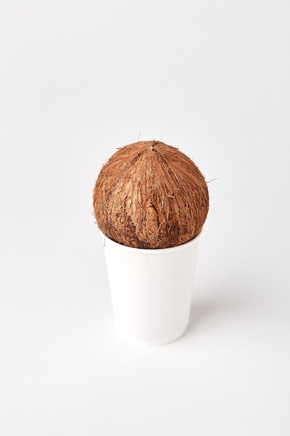 Noix de coco dans une tasse isolée, crème glacée à la noix de coco