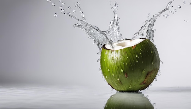 Une noix de coco avec de l'eau qui en sort.