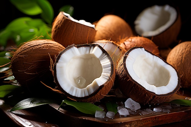 noix de coco fraîches sur le fond en bois