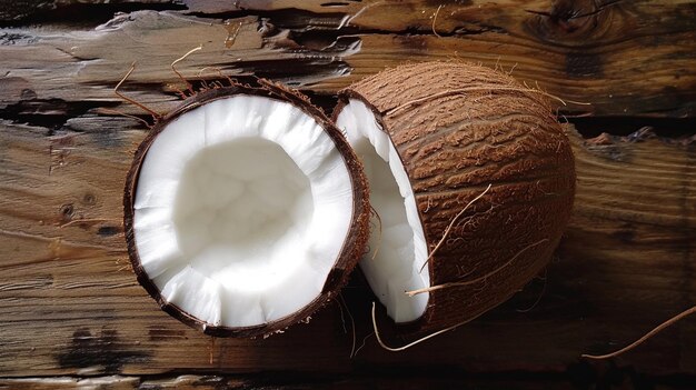 noix de coco avec des noix de Coco sur une table en bois