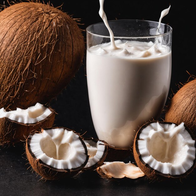 Photo noix de coco avec un soupçon de lait