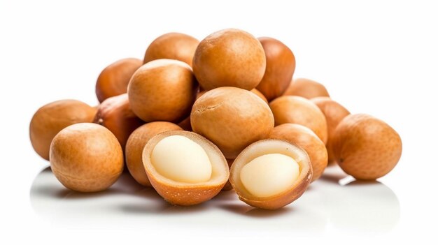 noix de macadamia fraîches isolées sur fond blanc