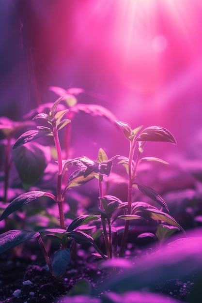 Noix de semis sous une lumière rose spéciale.