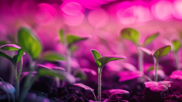 Noix de semis sous une lumière rose spéciale.