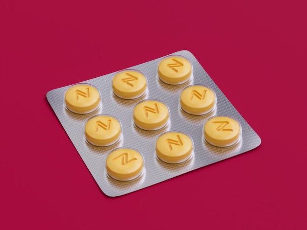 Nom Crypto Letter N Cure Drug Addiction Pilule Blister Packet Tablet Illustration 3D