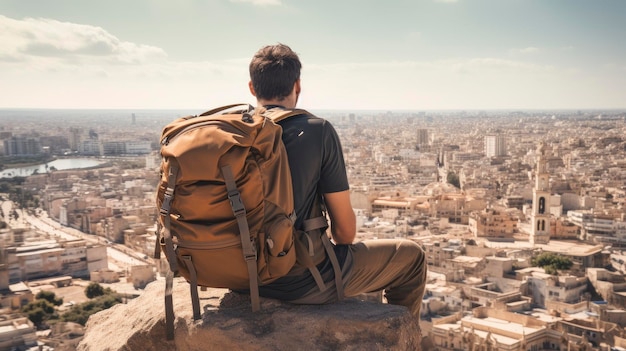 de Nomad avec un sac à dos surplombant un bureau virtuel étendu